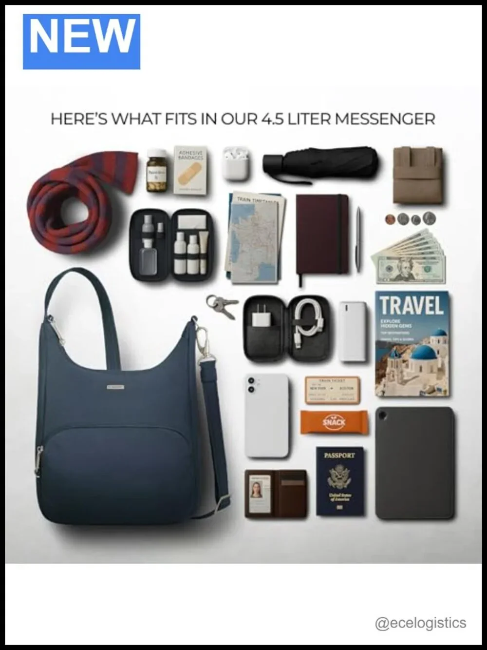 Anti-Theft Classic Essential Messenger Bag with RFID Locking Zippers